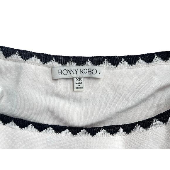 Ronny Kobo White Black Off Shoulder Stretchy Knit Top - Size XS - Picture 4 of 12